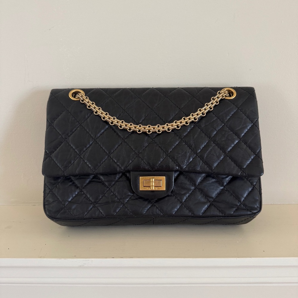 Chanel Quilted Calfskin Black Leather 2.55 Handbag